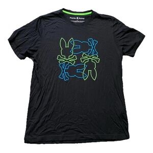 Psycho Bunny Rodman T-Shirt Men's Graphic Print Short Sleeve Size 6 Large Black